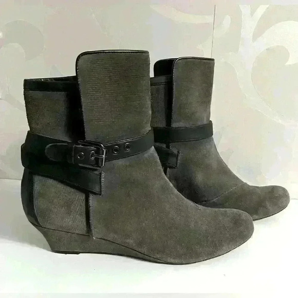Rockport Shoes - Rockport Alika Gray Suede Low Wedge Ankle Boots